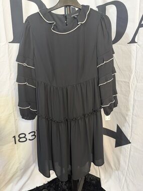 Who What Wear Women's Black Ruffle Tiered Mini Dress Size XS White Trim